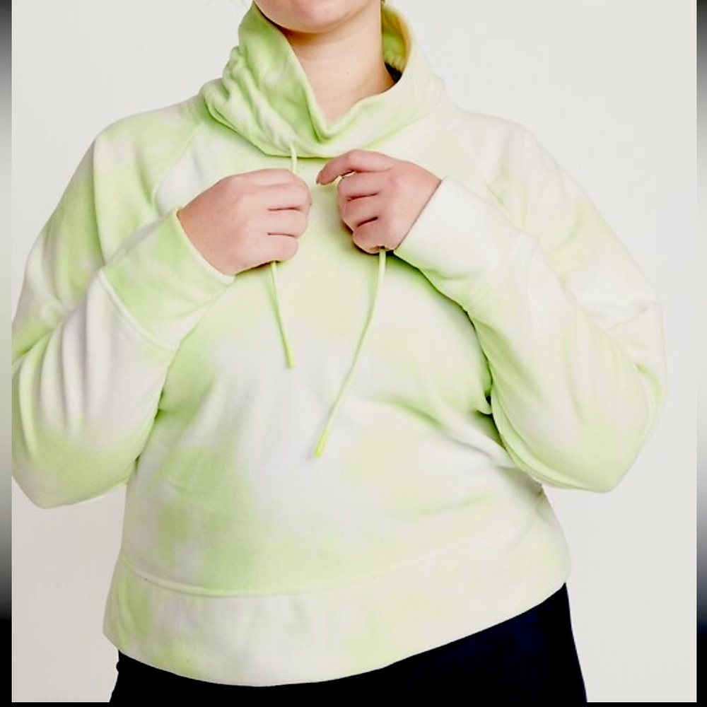 Old Navy Go Warm Tie Dye Funnel Neck Cropped Sweatshirt Green & White Size 2X